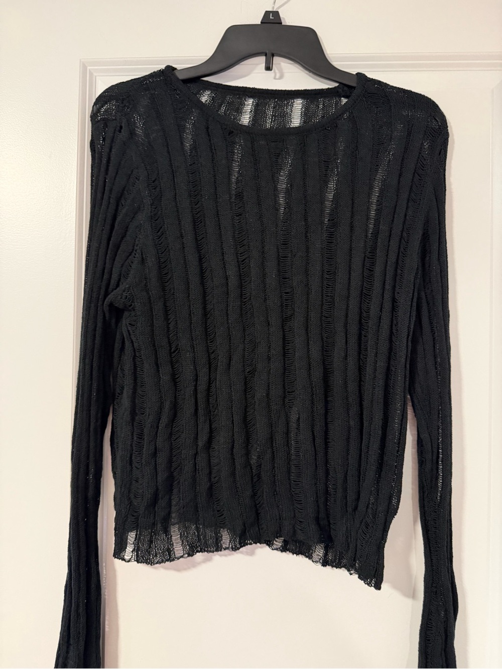 Macy's Black Sheer Ribbed Long-Sleeve Knit Top - Women